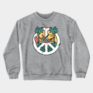 skull playing guitar on the beach with peace symbols Crewneck Sweatshirt